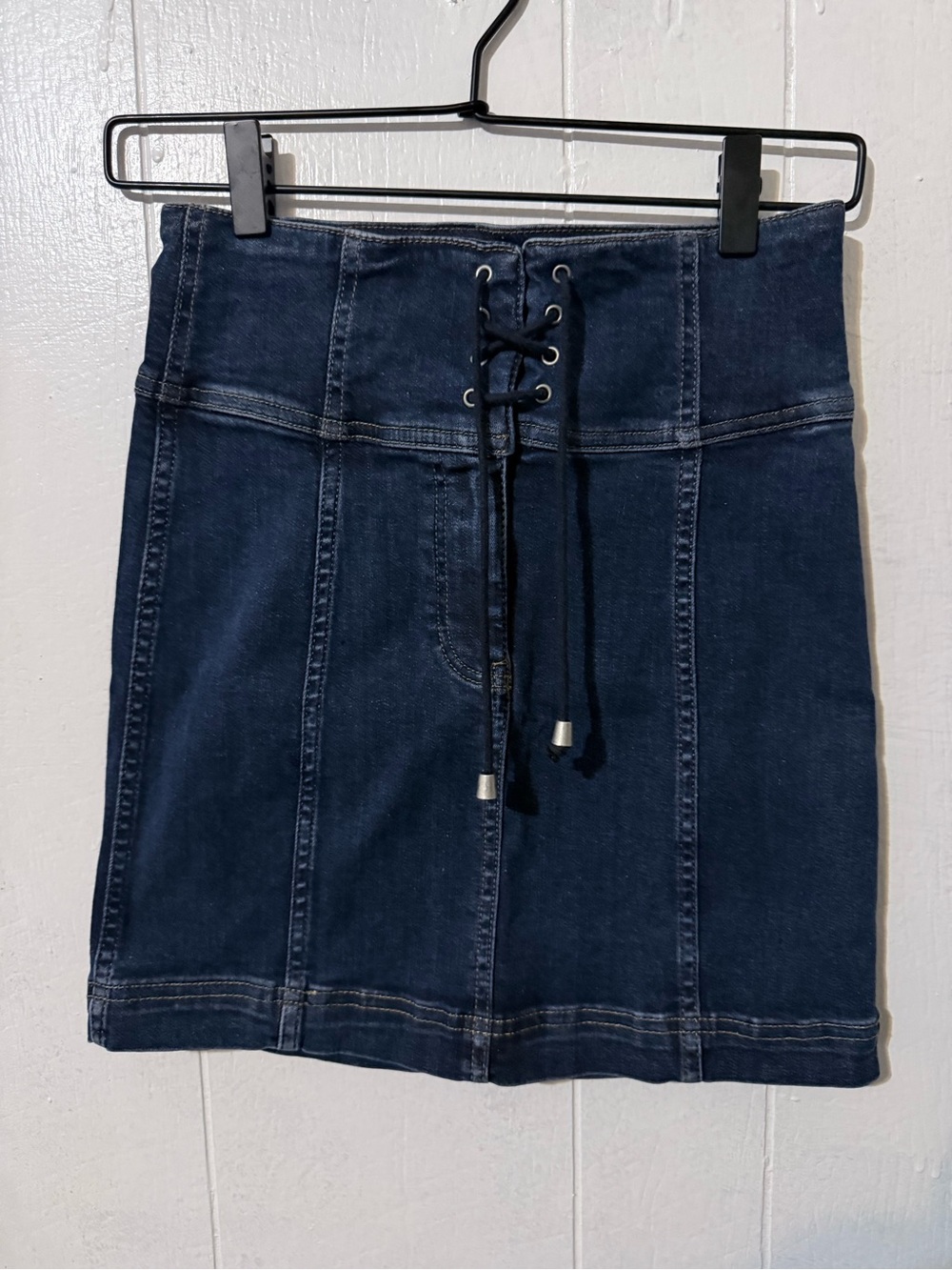 Free People Dark Indigo Lace-Up Denim Mini Skirt - Picture 2 of 7